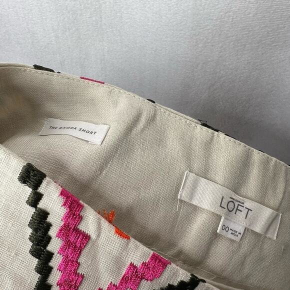 ANN TAYLOR LOFT / Riviera pink orange green tan embroidered boho shorts / 00 - Picture 5 of 7